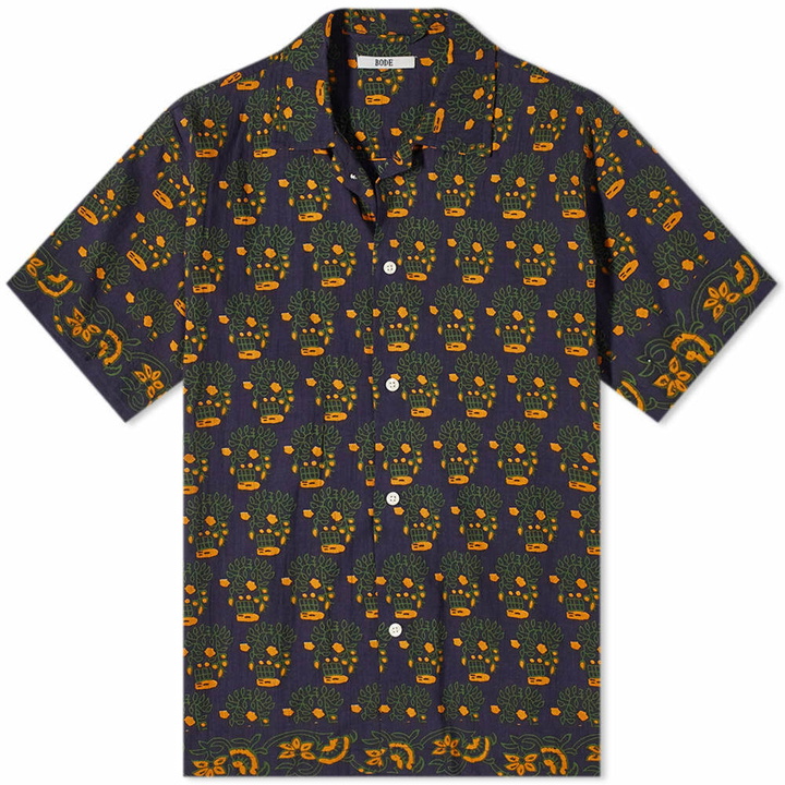 Photo: Bode Men's Trellis Block Vacation Shirt in Navy/Yellow