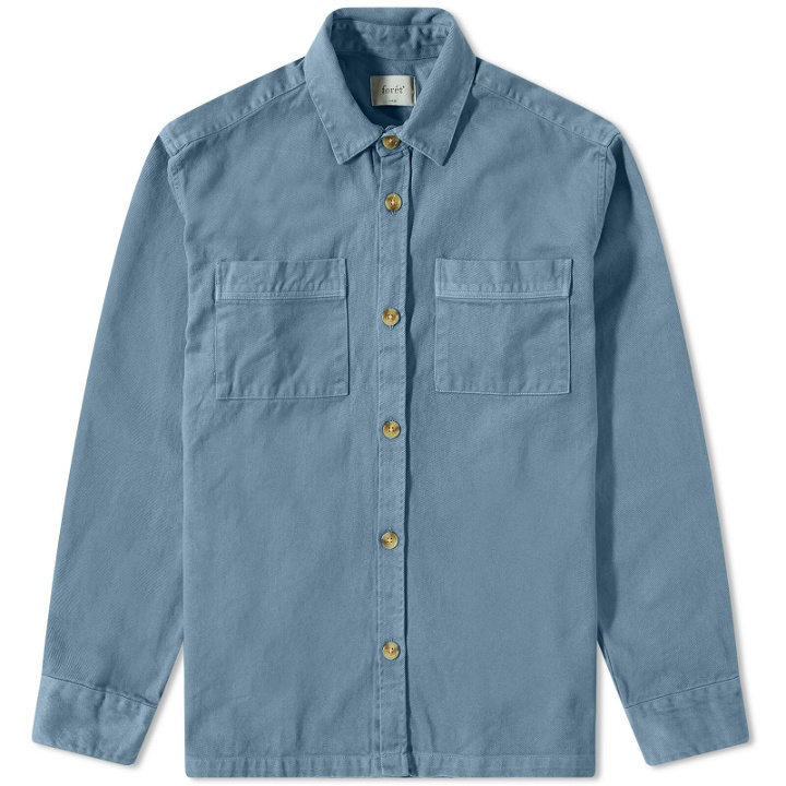 Photo: Foret Men's Mellow Twill Overshirt in Storm