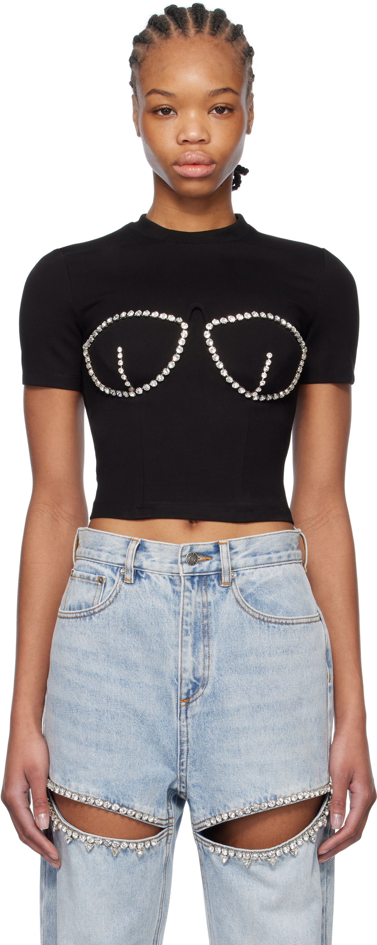 AREA Black Crystal Bustier Cup T-shirt
