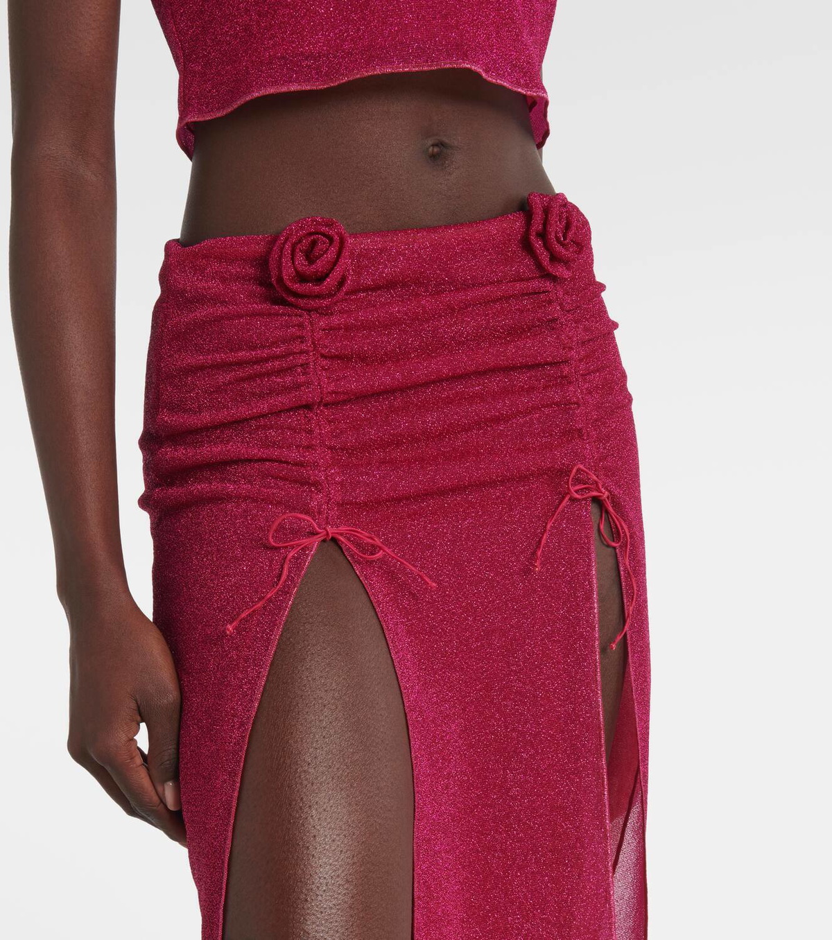 Oséree Lumière Rose ruched midi skirt
