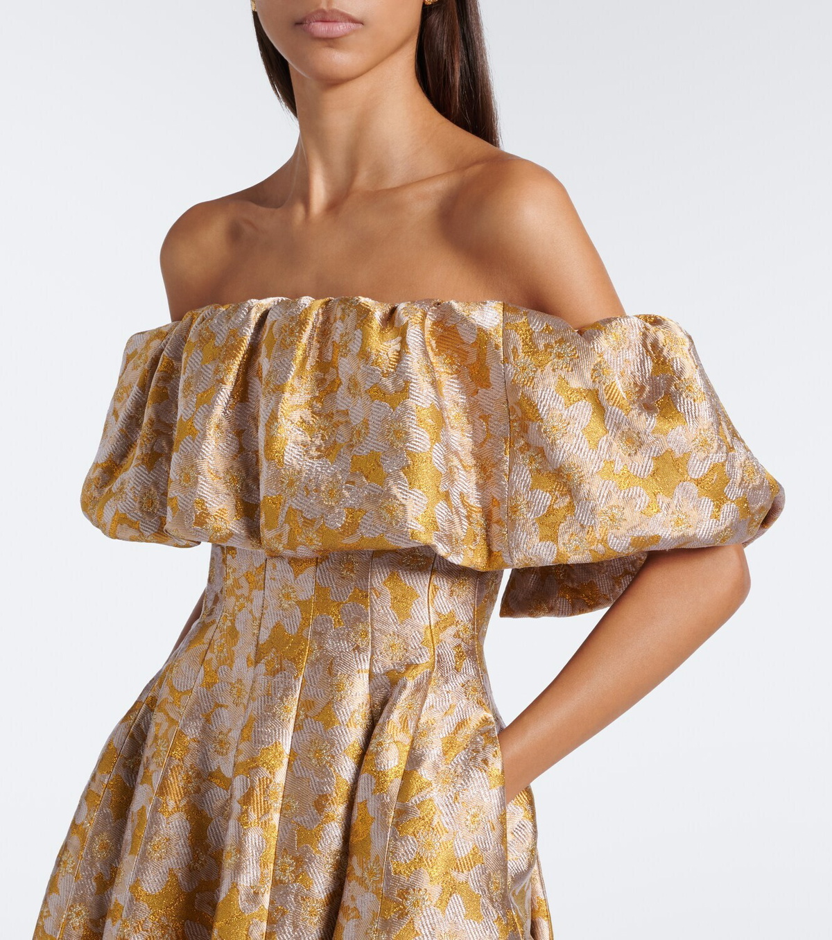 Markarian Floral off-shoulder brocade cocktail dress