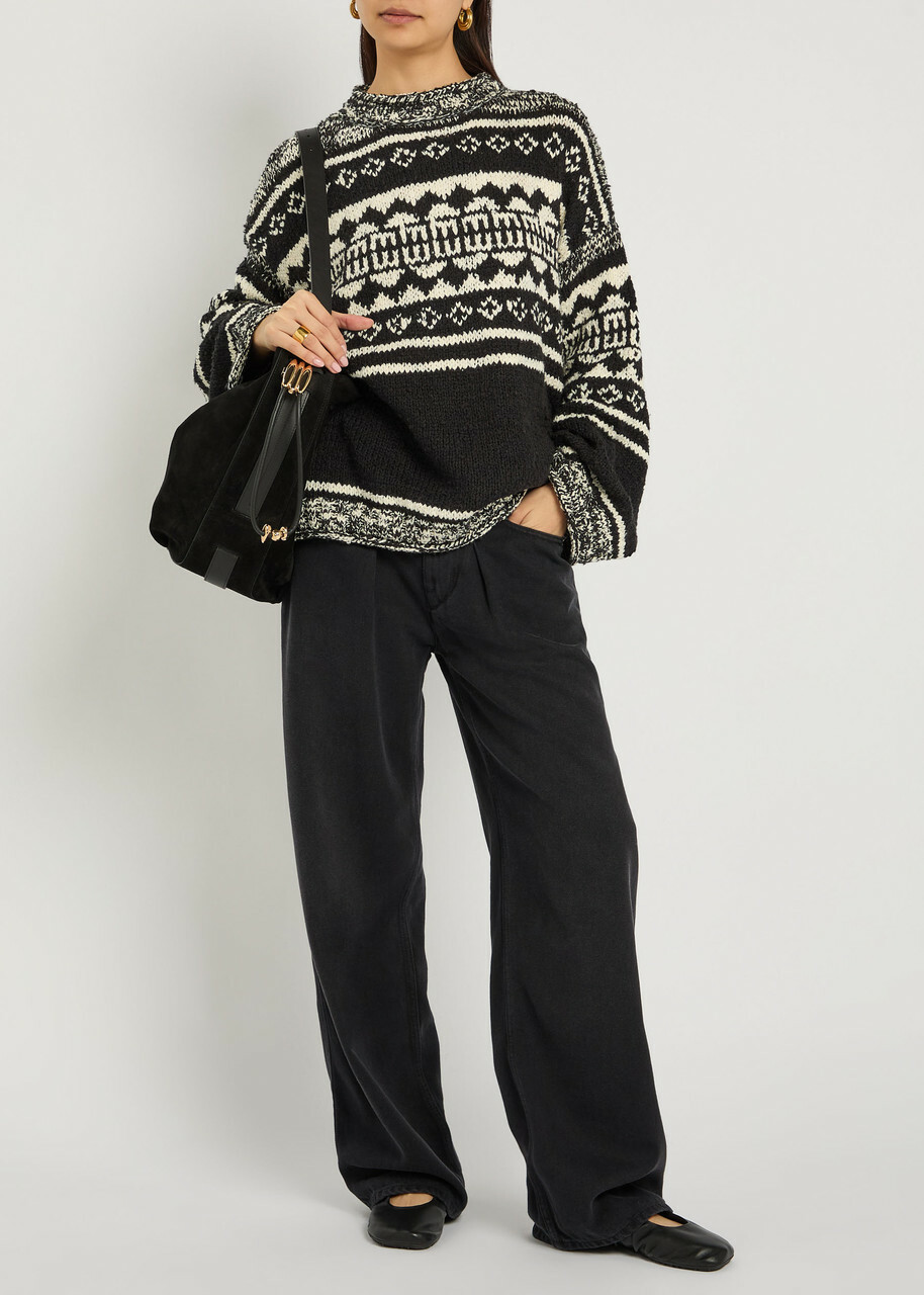 Free People Dani Patterned Cotton-blend Jumper Black