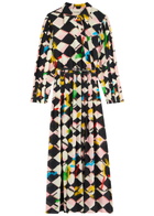 Lovebirds Printed Belted Silk Midi Shirt Dress Multicoloured
