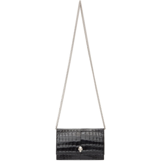 ALEXANDER MCQUEEN Skull mini embellished croc-effect leather