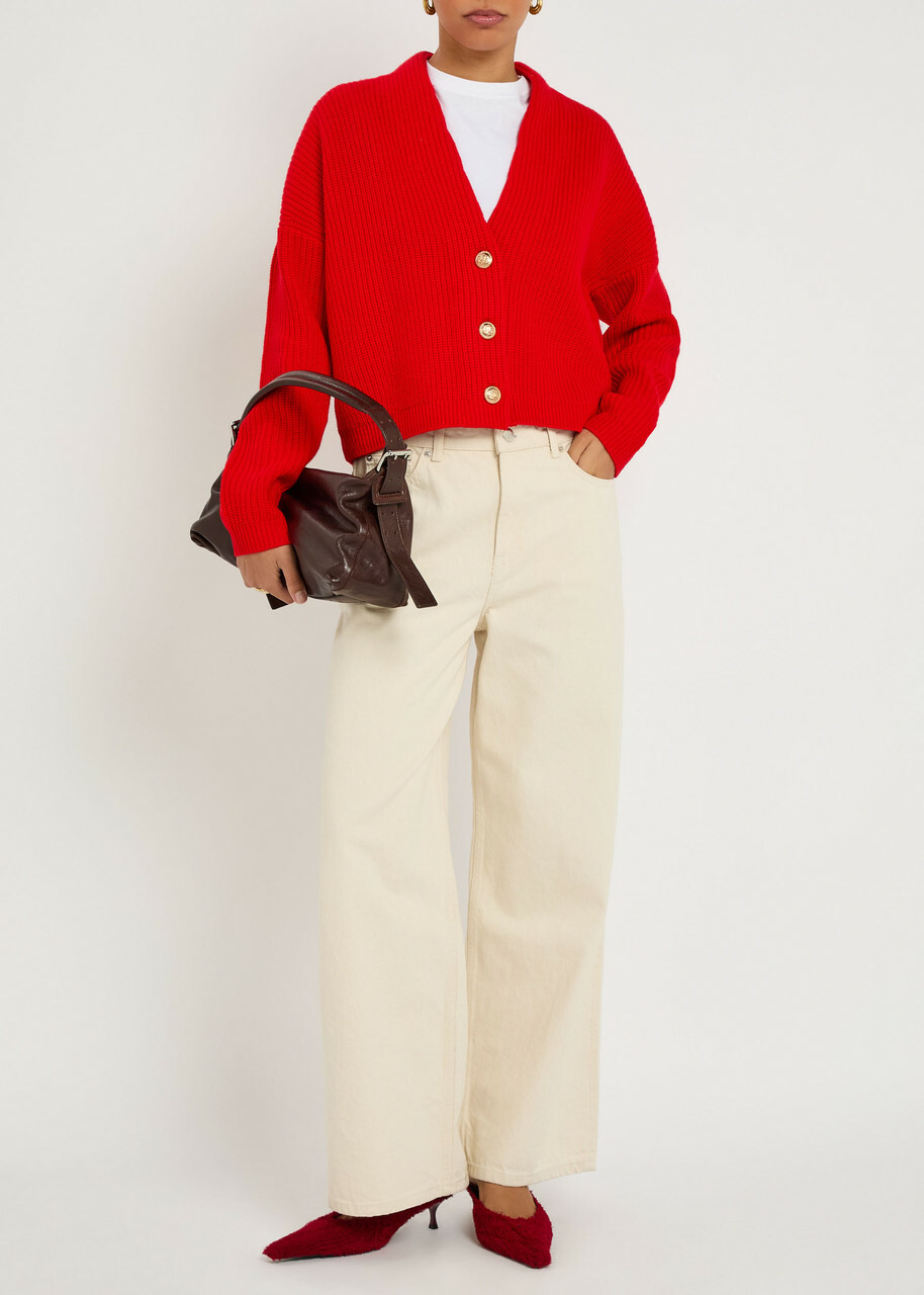 Alice + Olivia Holden Ribbed Wool-blend Cardigan Red