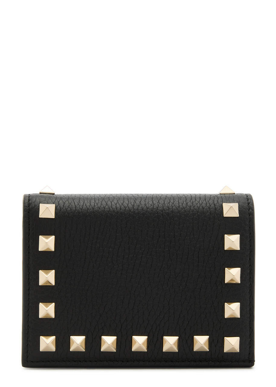Valentino Rockstud Grained Leather Wallet - Black - One Size