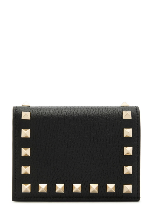 Photo: Valentino Rockstud Grained Leather Wallet - Black - One Size