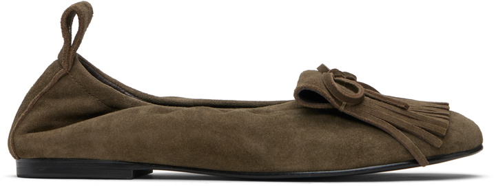 Photo: OPEN YY Khaki Bun Suede Fringe Ballerina Flats