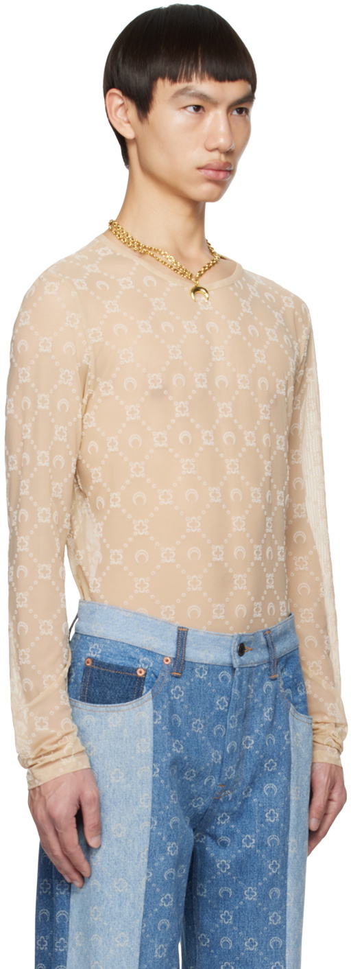 Marine Serre Beige Moonogram Long Sleeve T-Shirt Marine Serre