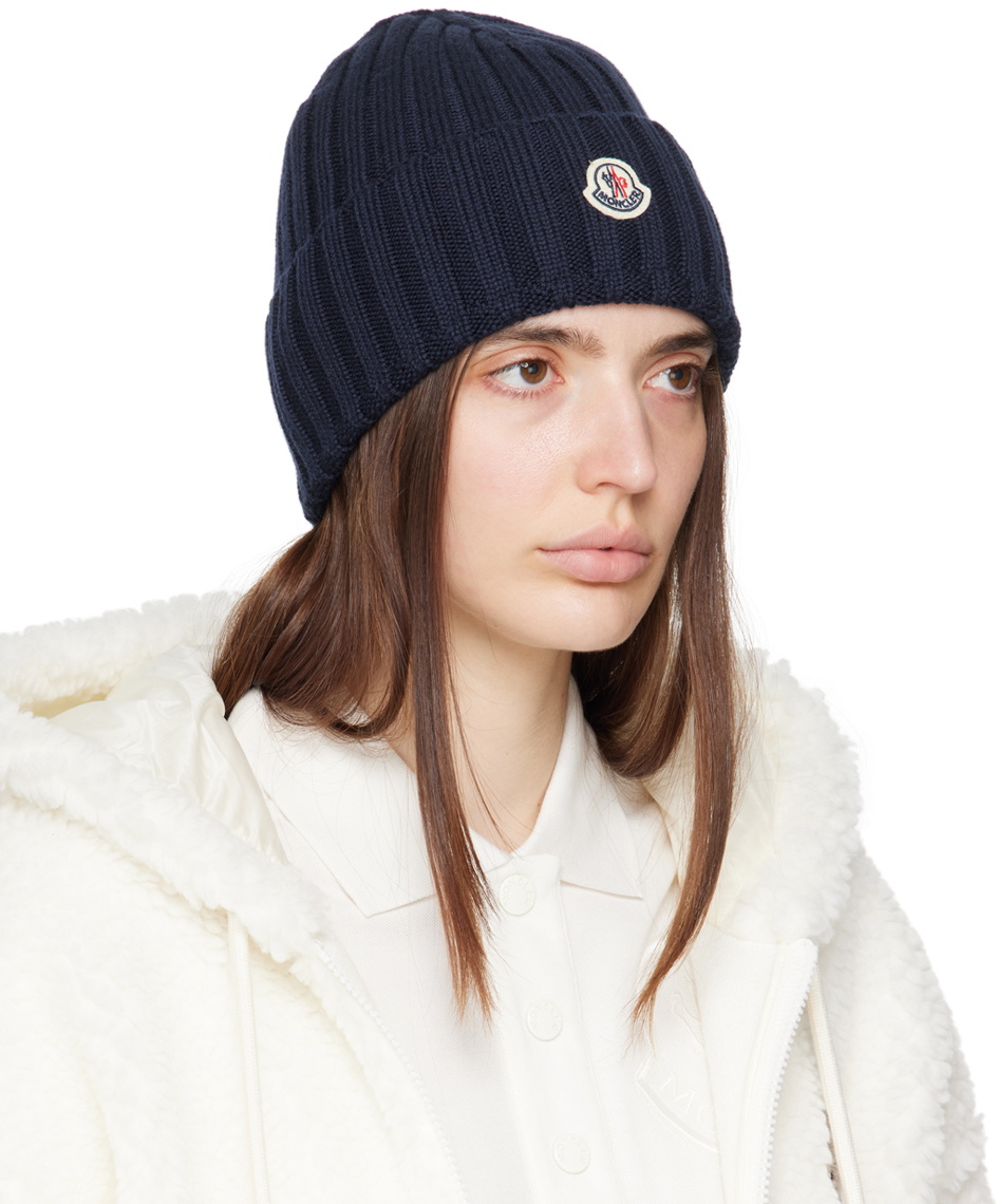 Moncler Navy Wool Beanie Moncler