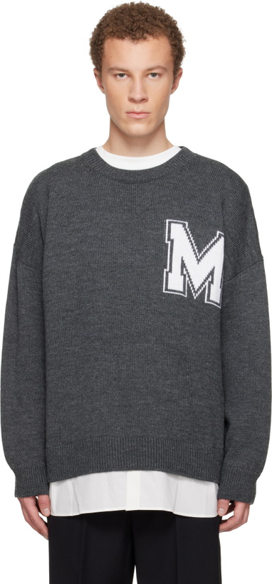 Photo: MM6 Maison Margiela Gray Two-In-One Varsity Knit Sweater