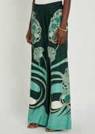 LA Double J Printed Silk-twill Palazzo Trousers Black