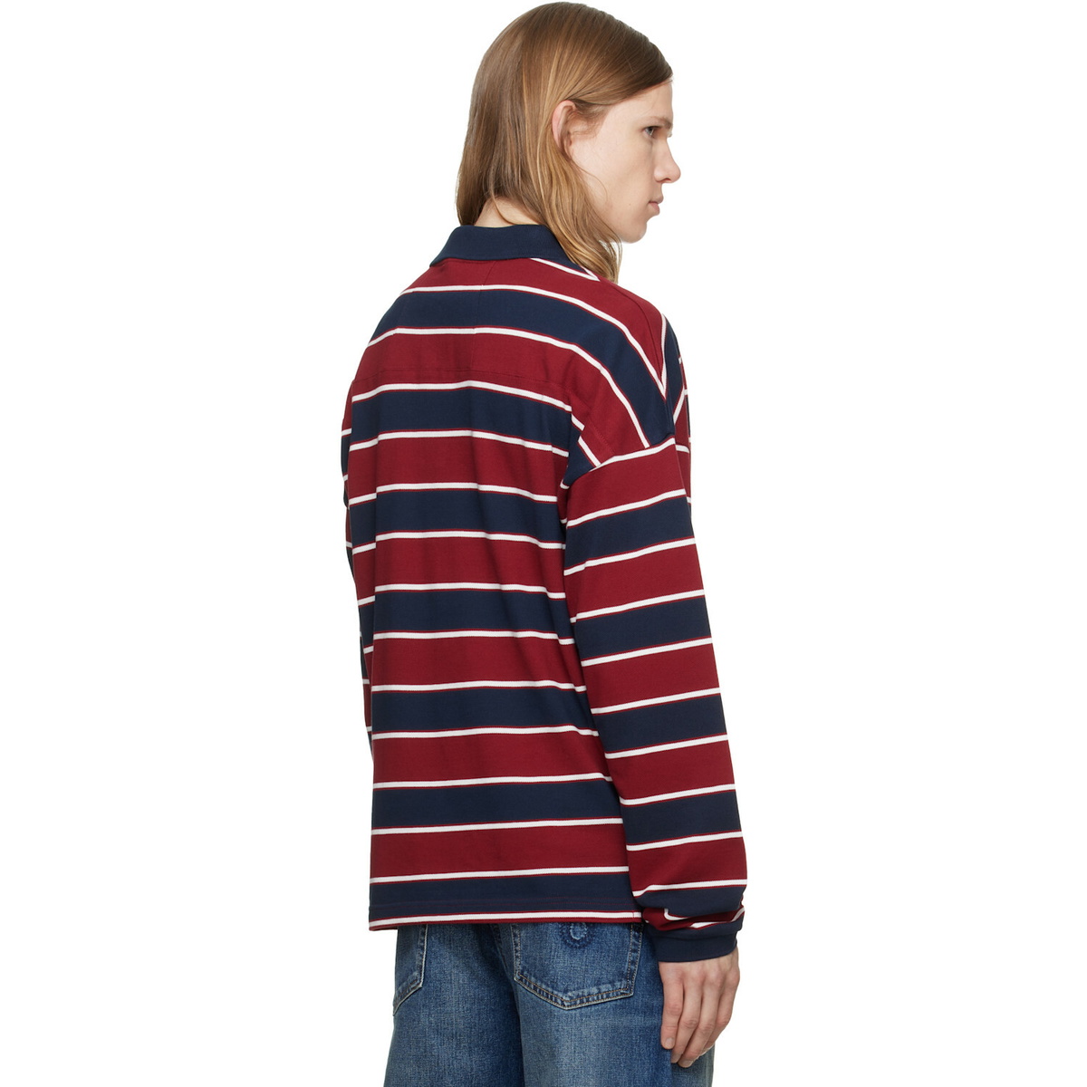 Rhude Red & Navy Fontaine Striped Long Sleeve Polo
