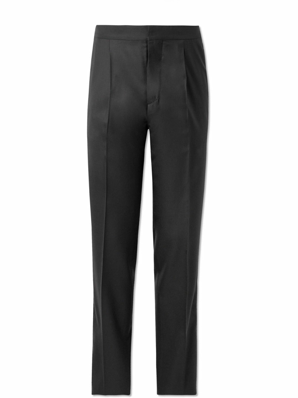 Photo: Brunello Cucinelli - Straight-Leg Pleated Satin-Trimmed Wool and Silk-Blend Tuxedo Trousers - Black