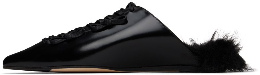Simone Rocha Black Pointed-Toe Faux-Fur Slippers