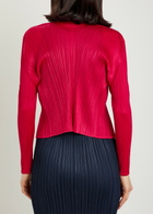 Pleats Please Issey Miyake Pleated Woven Cardigan Red