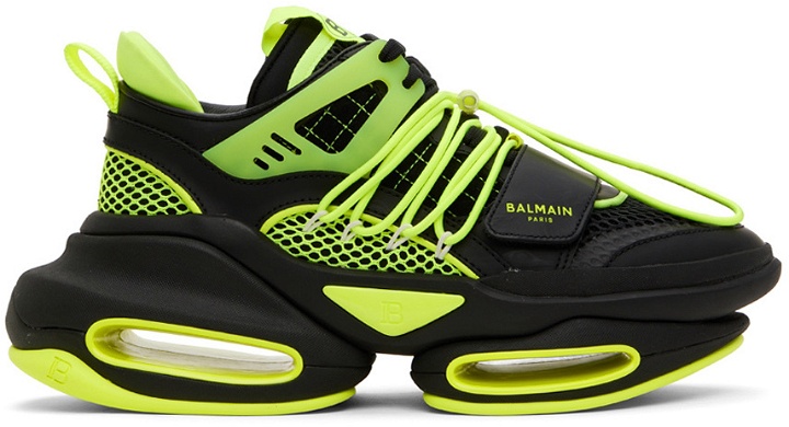 Photo: Balmain Black & Green B-Bold Low-Top Sneakers
