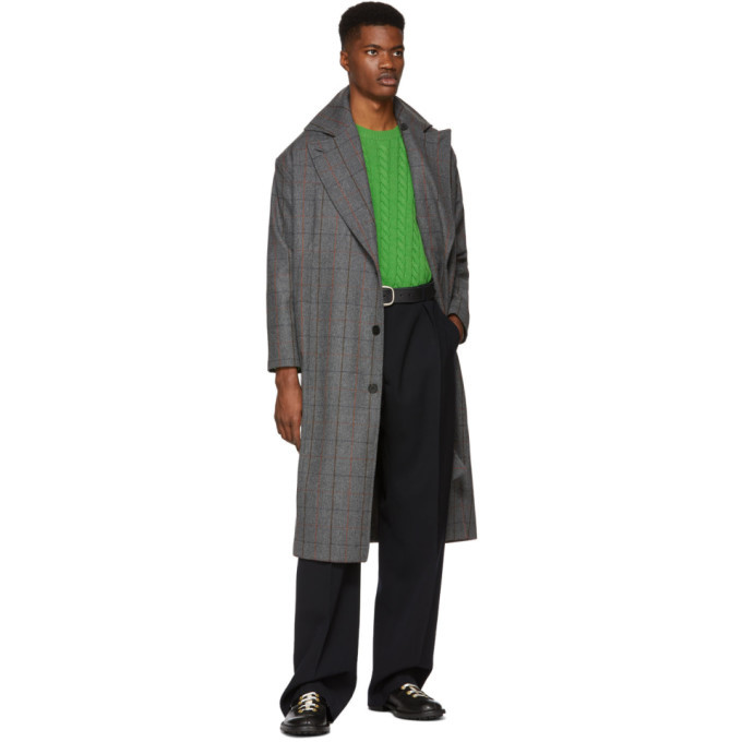 Studio Nicholson Grey Check Wool Overcoat Studio Nicholson