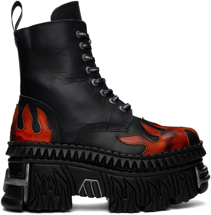 Photo: VETEMENTS Black New Rock Edition Flame Combat Boots