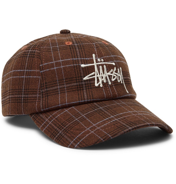 Photo: Stüssy - Logo-Embroidered Checked Flannel Baseball Cap - Brown