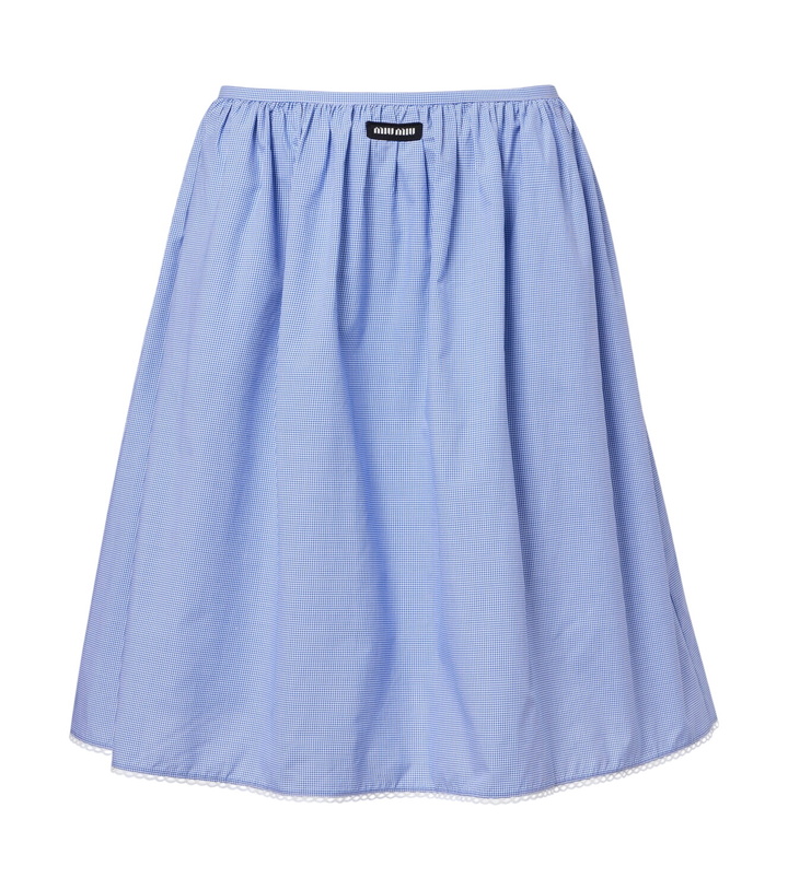 Photo: Miu Miu Gingham lace-trimmed cotton midi skirt
