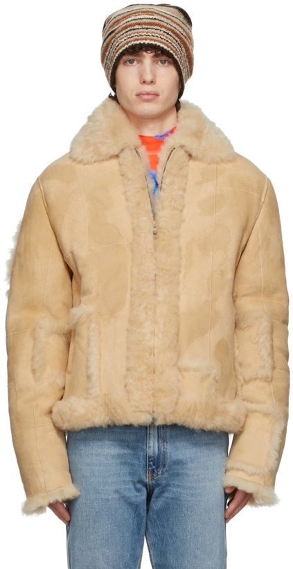 Photo: ERL Beige Square Patch Shearling Jacket