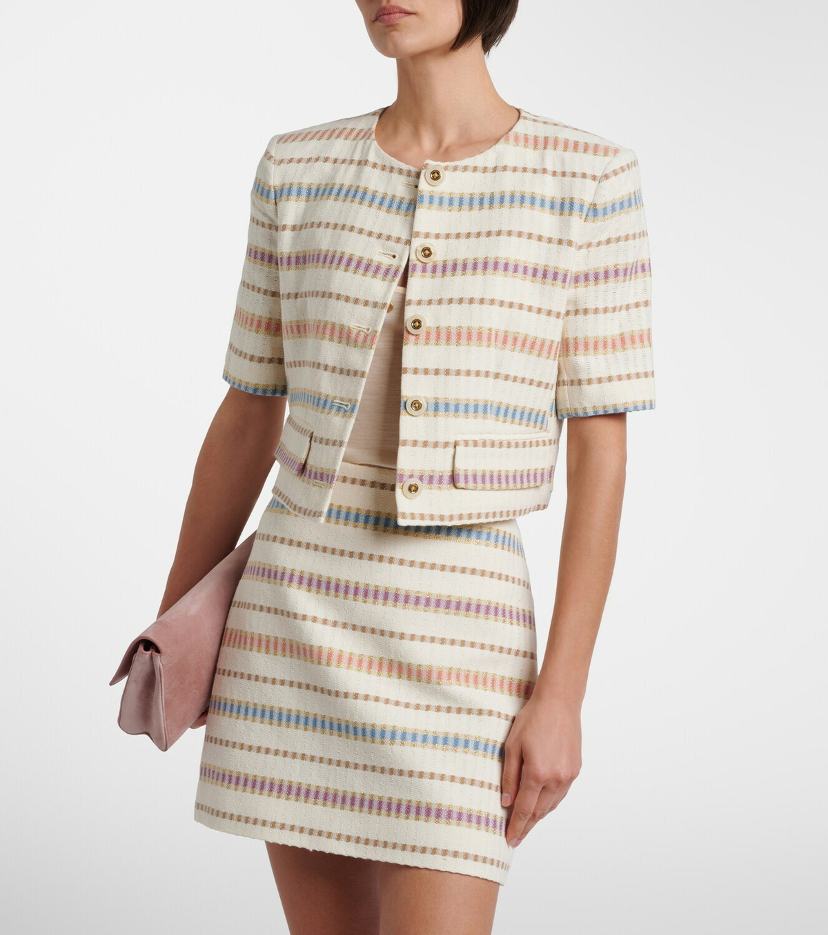 Veronica Beard Orville striped cropped cotton-blend jacket