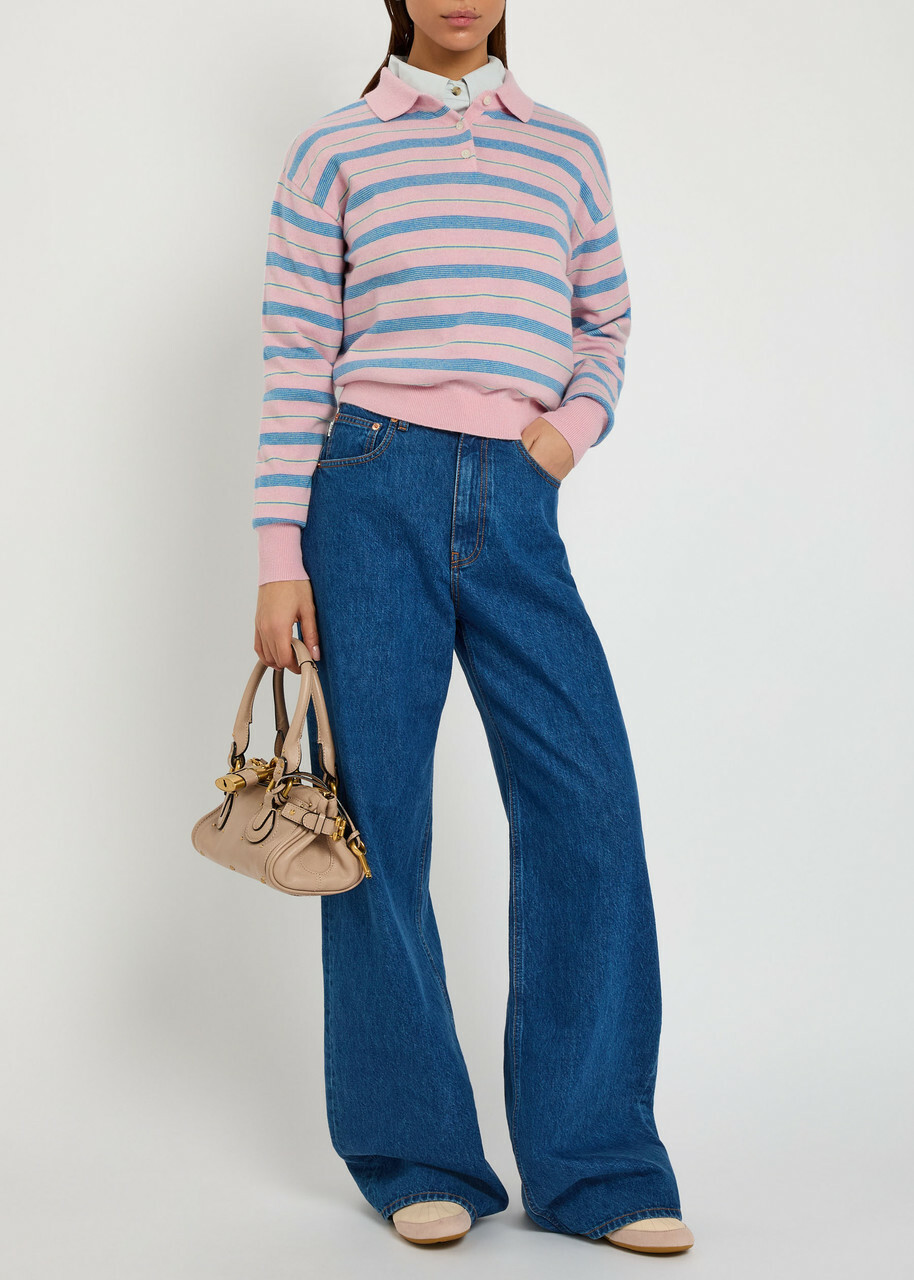 Guest In Residence Collegiate Striped Cashmere Polo Shirt Pink