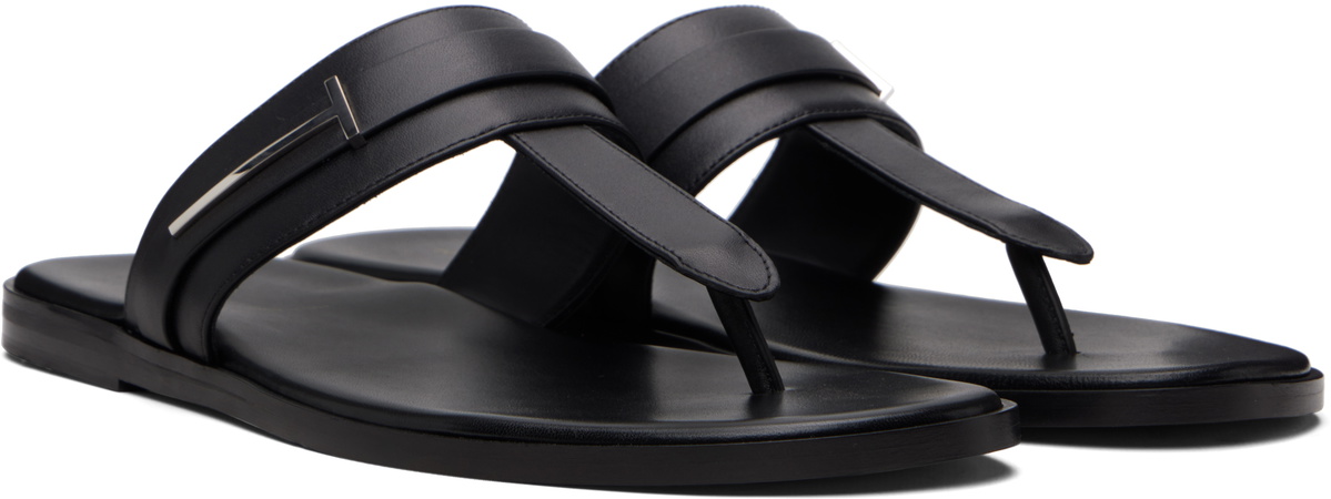 TOM FORD Black Smooth Leather T-Sandals