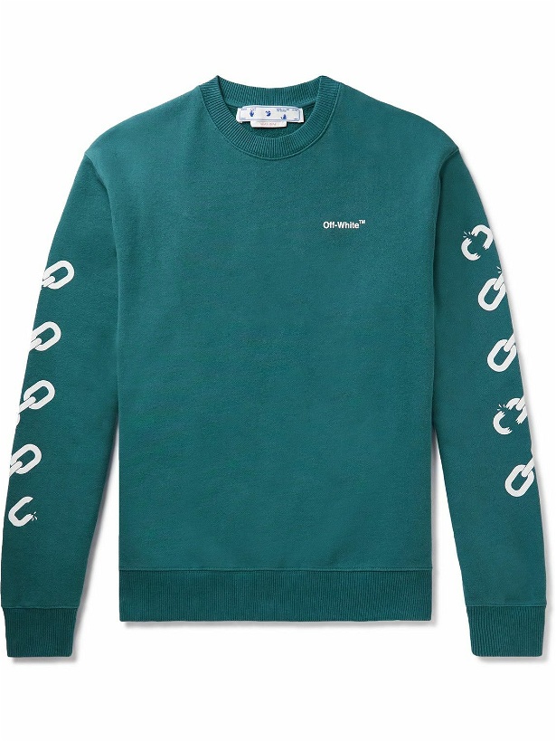 Photo: Off-White - Logo-Print Cotton-Jersey Sweatshirt - Green