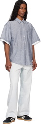 le PÈRE Navy Double Short Sleeve Button Down Shirt