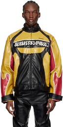 KUSIKOHC Black & Yellow Rider Faux-Leather Jacket