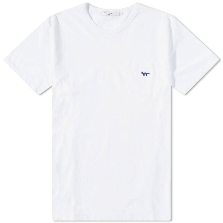 Photo: Maison Kitsuné Men's Navy Fox Patch Classic T-Shirt in White