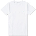 Maison Kitsuné Men's Navy Fox Patch Classic T-Shirt in White