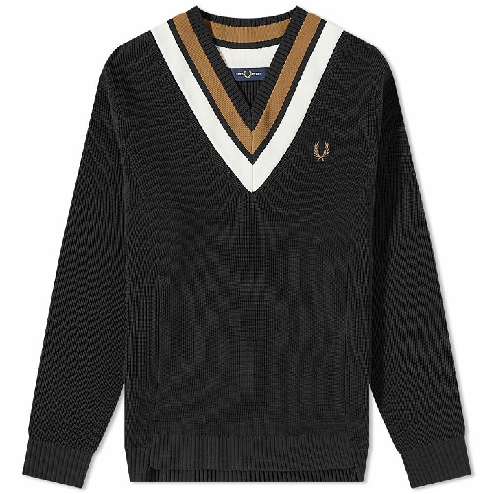 Photo: Fred Perry Authentic Men's Striped V-Neck Jumper in Black