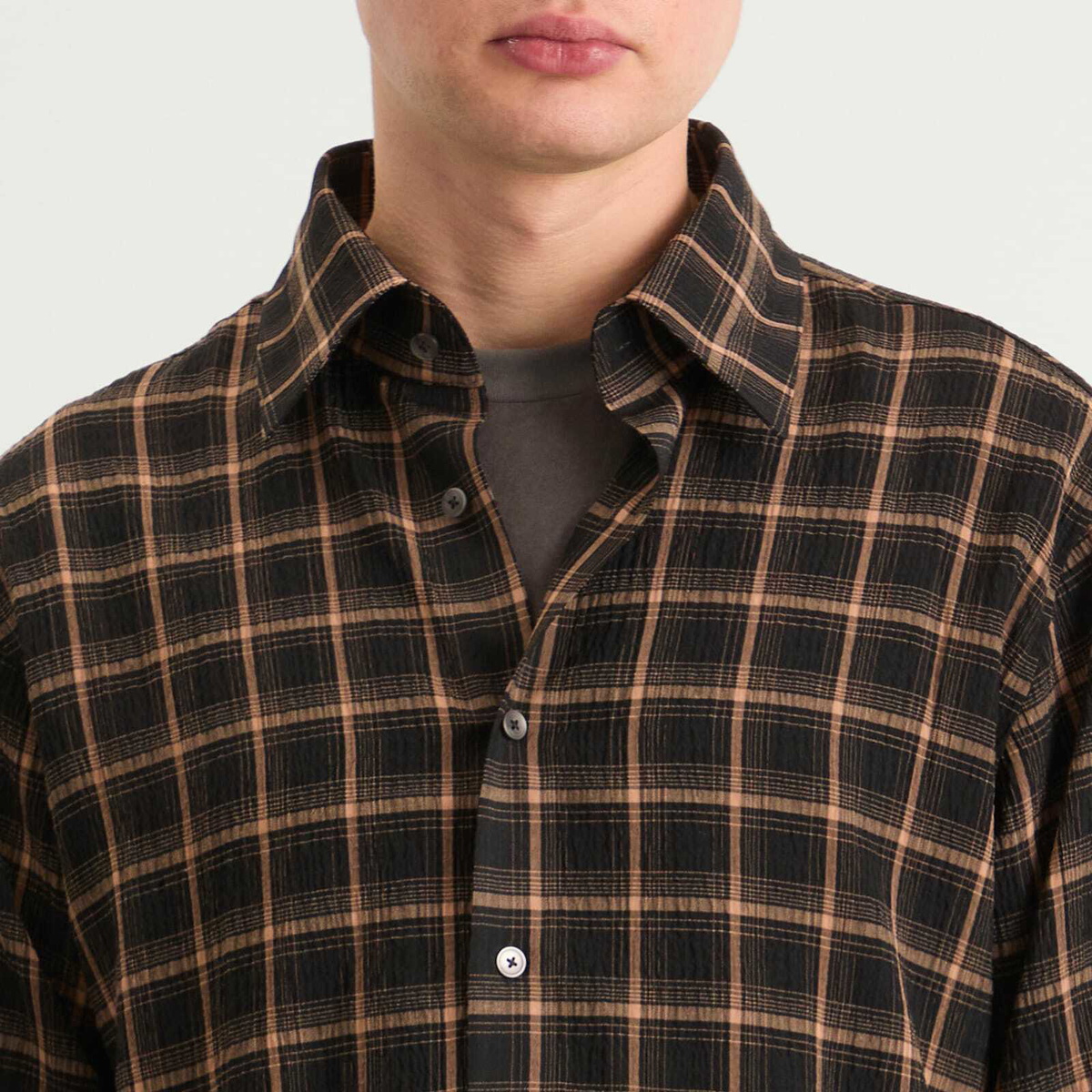 Carter Young Men's Plaid Business Shirt in Brown Check