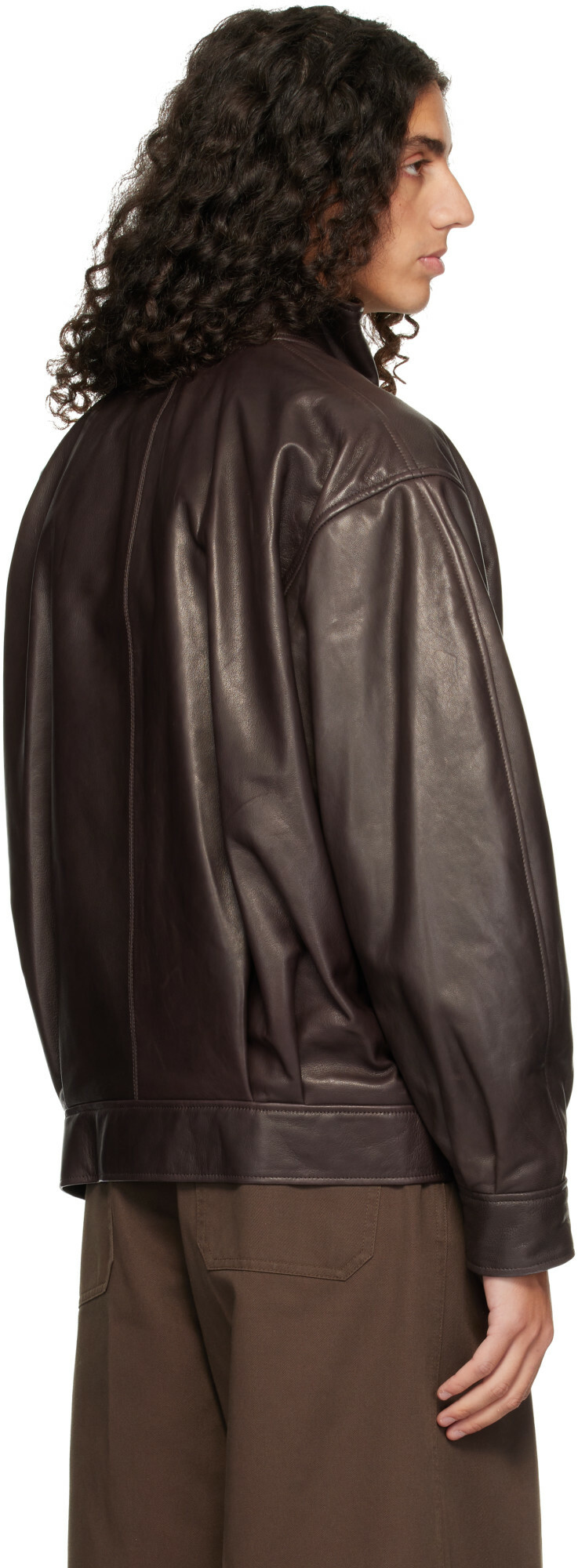 Arma Brown Paulo Leather Funnel Neck Jacket