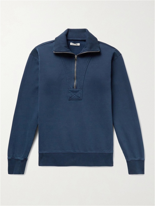 Photo: ALEX MILL - Half-Zip Fleece-Back Cotton-Jersey Sweatshirt - Blue