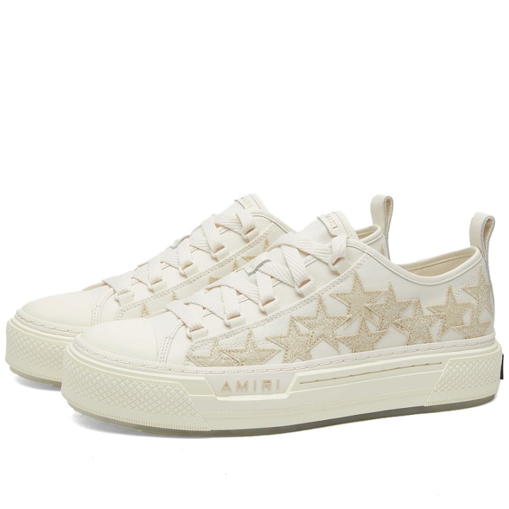 Photo: AMIRI Men's Crystal Glitter Stars Court Low Sneakers in Alabster