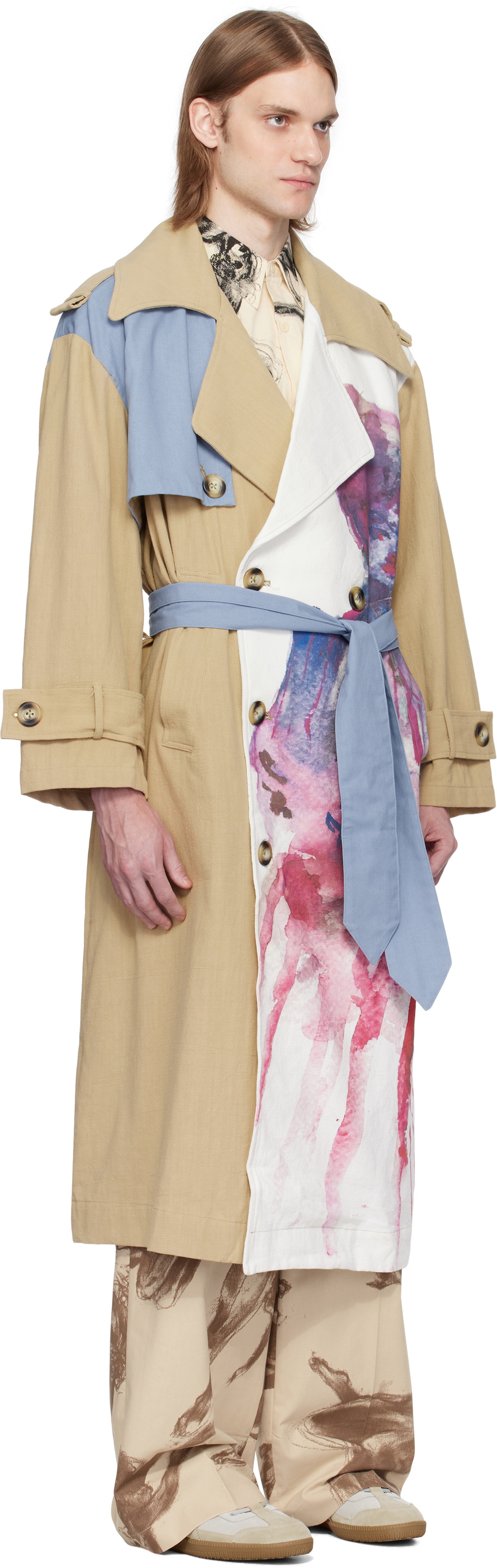 KidSuper Beige & Off-White Painted Girl Trench Coat