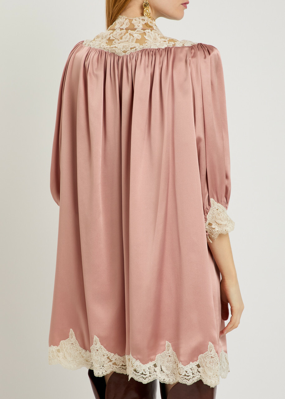 Chloe Lace and Silk Mini Dress Light Pink
