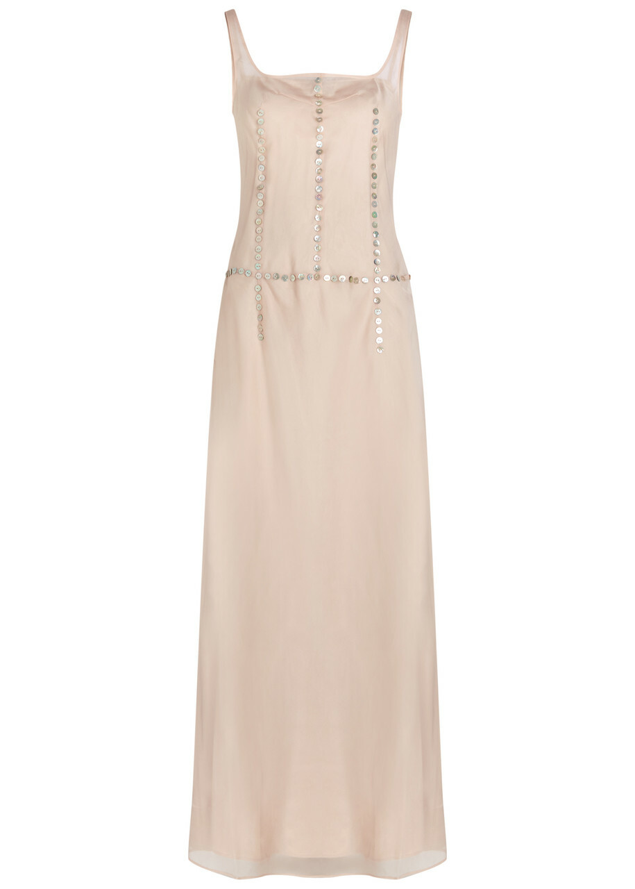 Staud Greta Embellished Silk-chiffon Maxi Dress Light Pink