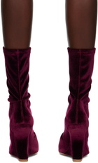 Rick Owens Lilies Burgundy Velvet Ankle Boots