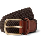 Anderson & Sheppard - 3.5cm Leather-Trimmed Woven Elastic Belt - Brown