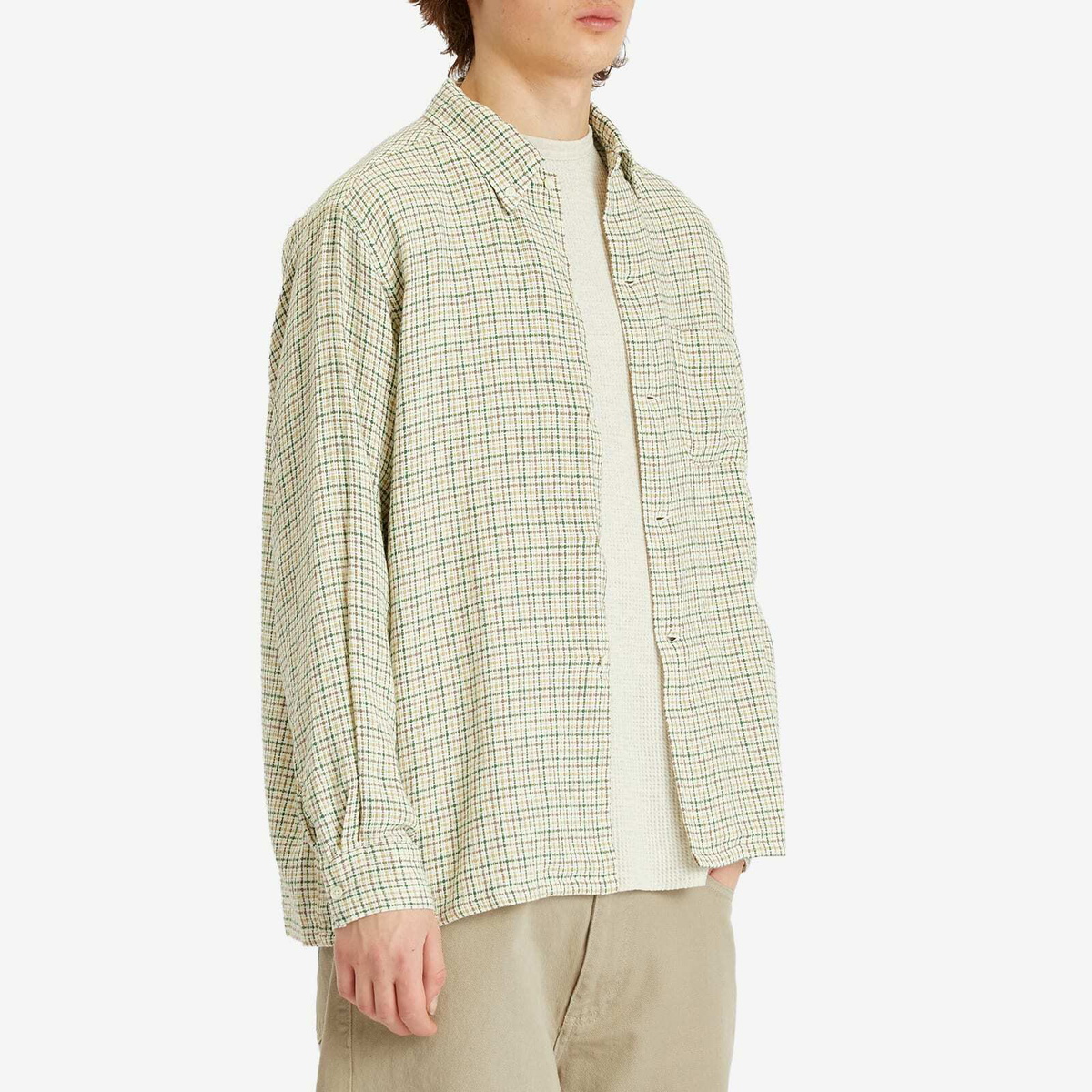 Beams Plus Men's Gunclub Mesh Button Down Shirt in White