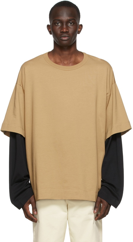 Photo: Dries Van Noten Beige & Black Layered Long Sleeve T-Shirt