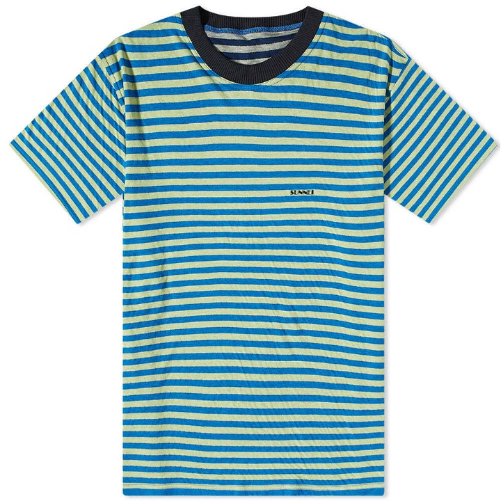 Photo: Sunnei Men's Reverisble Striped Logo T-Shirt in Blue/Green Stripes