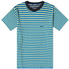 Sunnei Men's Reverisble Striped Logo T-Shirt in Blue/Green Stripes