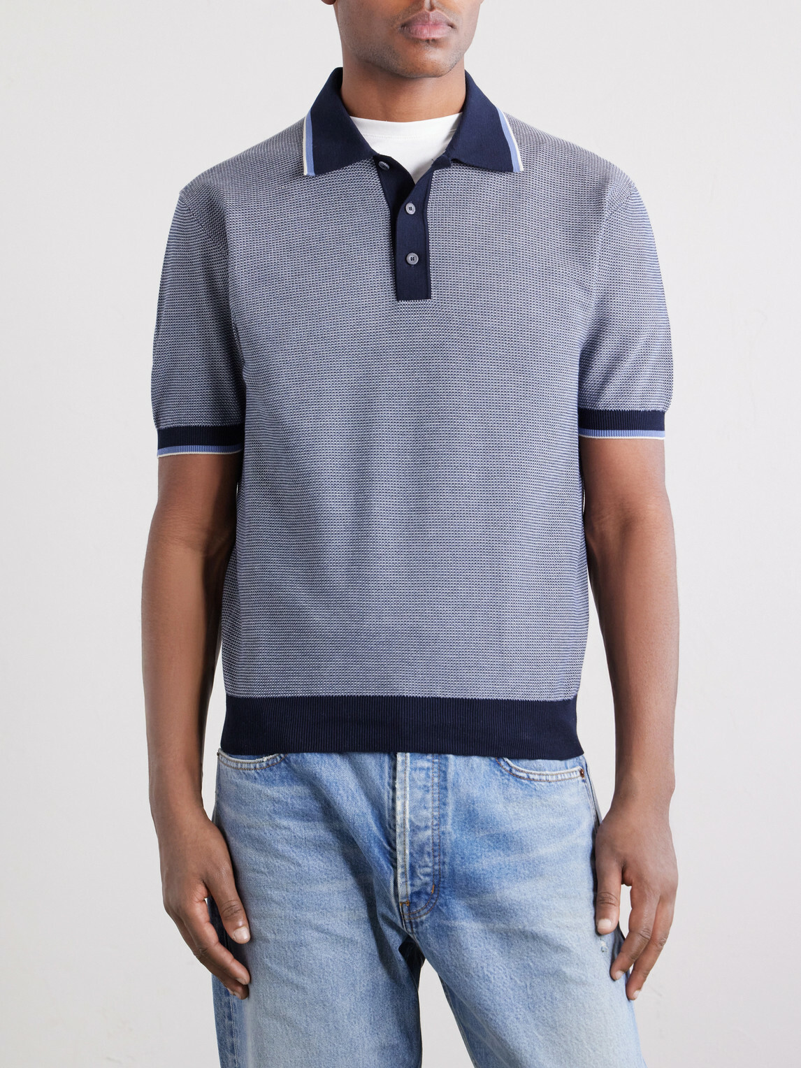 PIACENZA 1733 - Honeycomb-Knit Cotton Polo Shirt - Blue