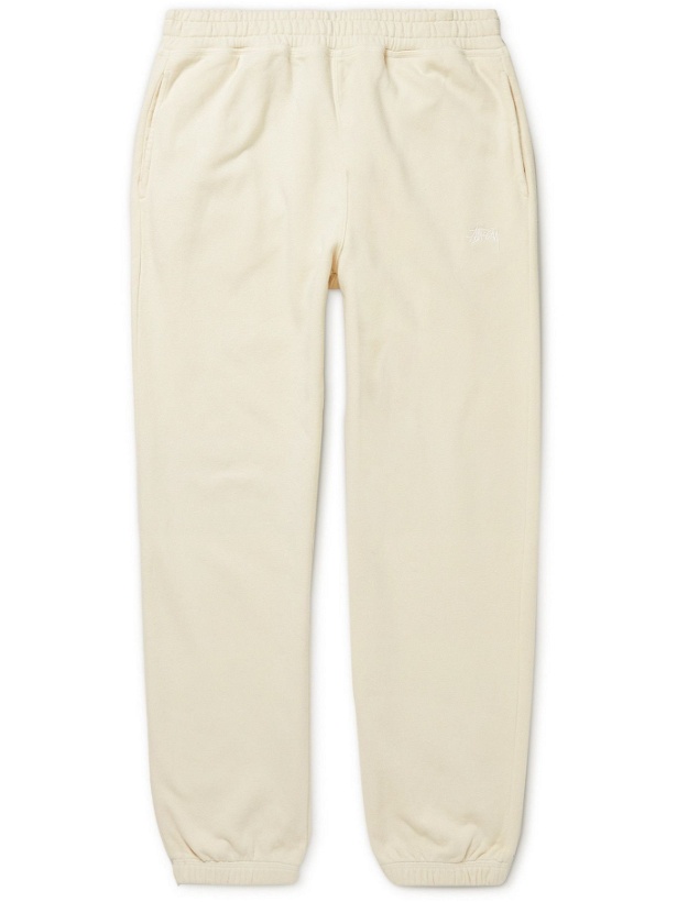 Photo: Stussy - Tapered Logo-Embroidered Cotton-Jersey Sweatpants - Neutrals